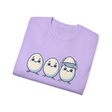 Cute Kawaii Egg Trio Graphic Tee — Adorable Chick Hatching T-Shirt