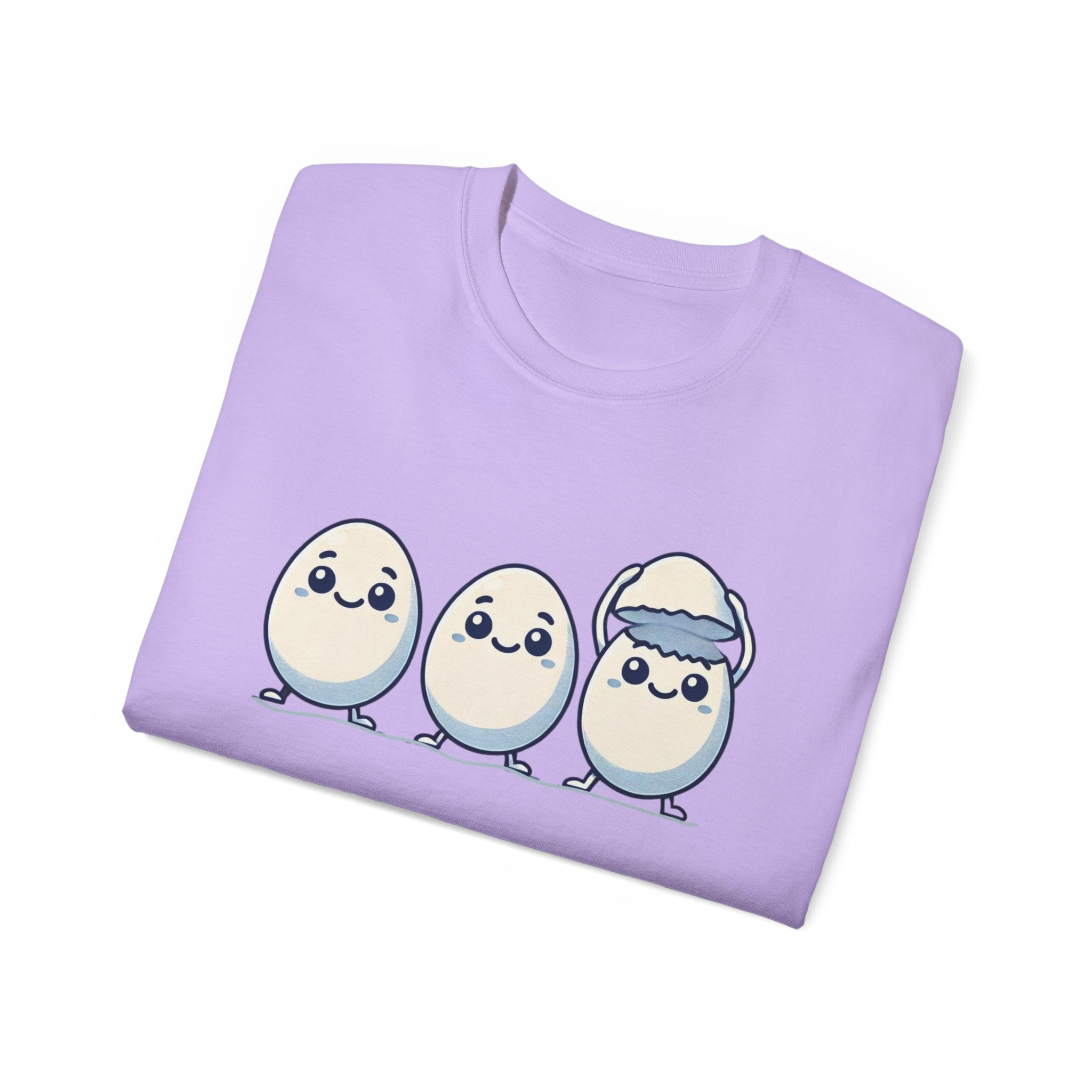 Cute Kawaii Egg Trio Graphic Tee — Adorable Chick Hatching T-Shirt