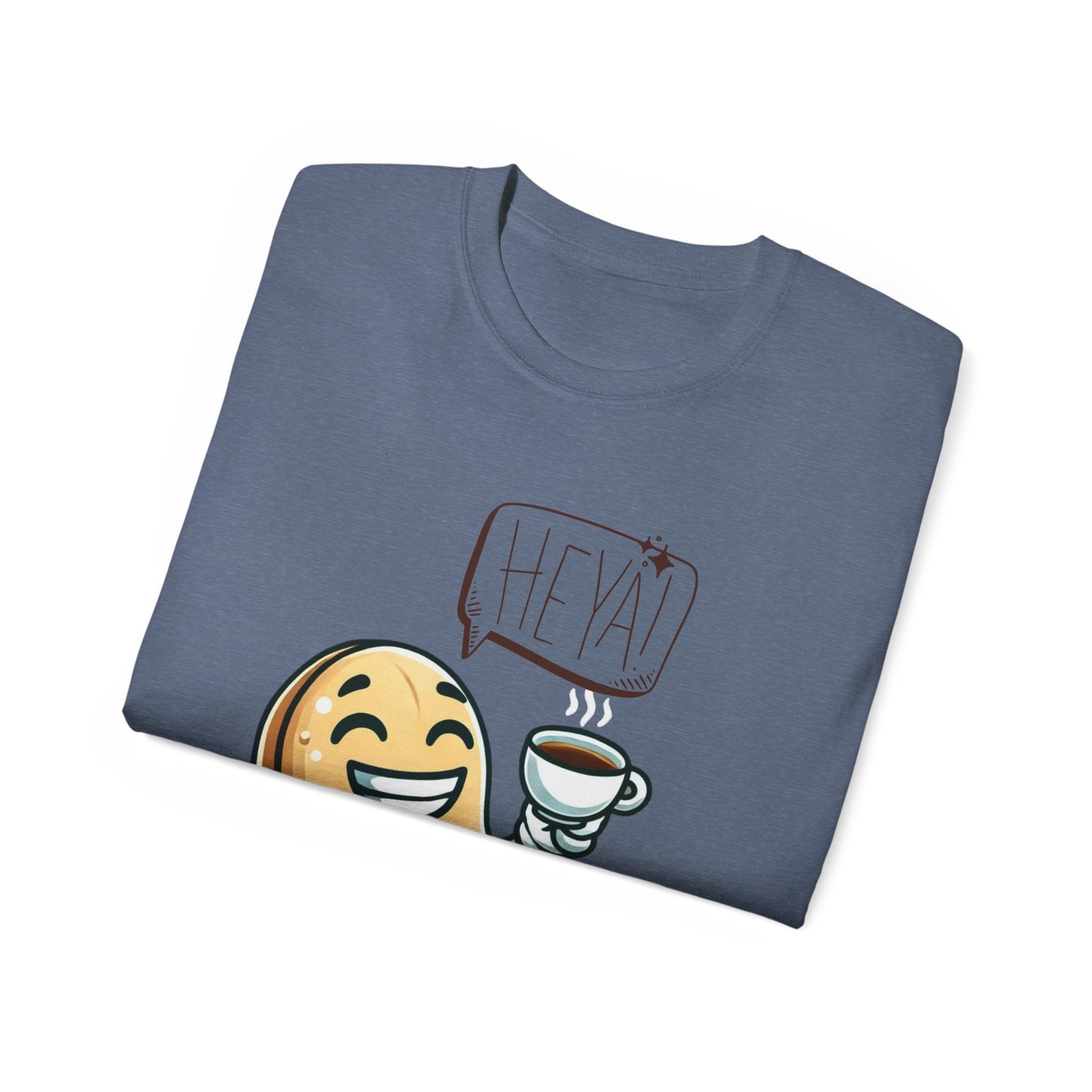 Coffee Bean Cartoon Tee — "Heya!" Cute Morning Coffee T-Shirt