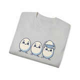 Cute Kawaii Egg Trio Graphic Tee — Adorable Chick Hatching T-Shirt