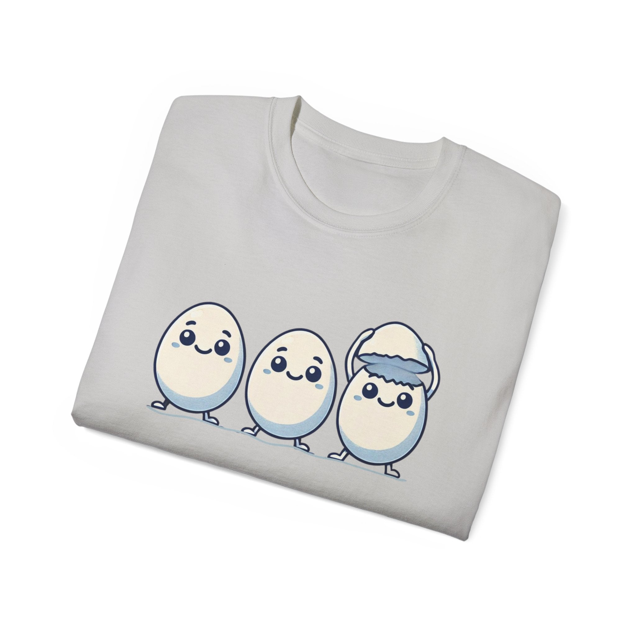 Cute Kawaii Egg Trio Graphic Tee — Adorable Chick Hatching T-Shirt